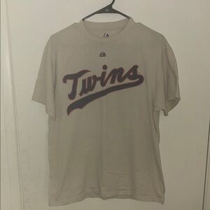 Majestic Cream Tee with Navy and Red Twins Script - Men